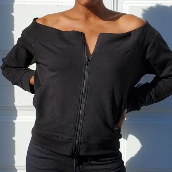 New York & Company Sweatshirt XLarge Off Shoulder Zip-Up Athleisure Streetwear - Picture 5 of 8